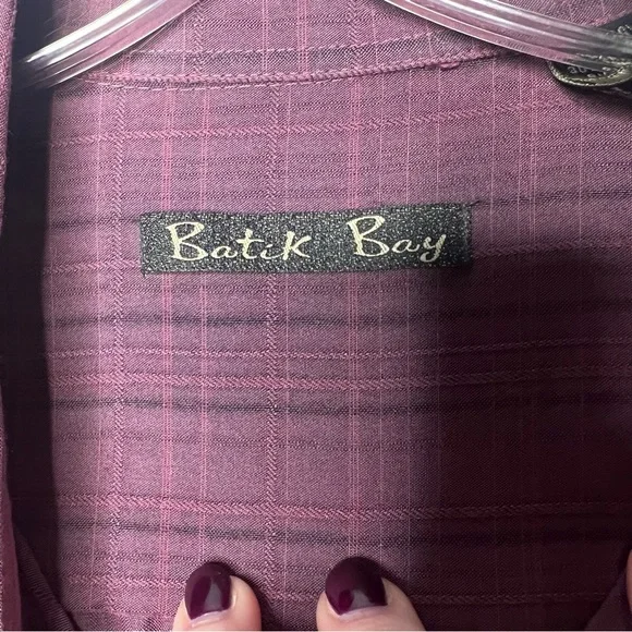 Batik Bay Shirt, Men's Size XL, Red, Button Up Long Sleeve Dress Shirt Plaid. - Picture 4 of 7